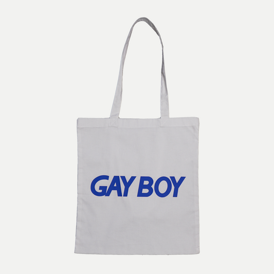 Auduma maisiņš baltyā krāsā ar "GAYBOY" apdruku.